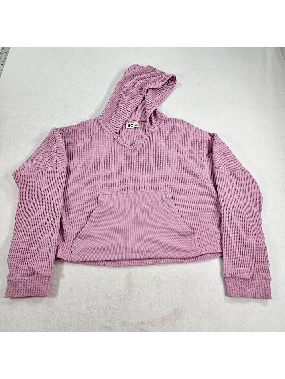 SO Girls XL 14/16 Purple Waffle Knit Cropped Hoodie Kangaroo Pocket